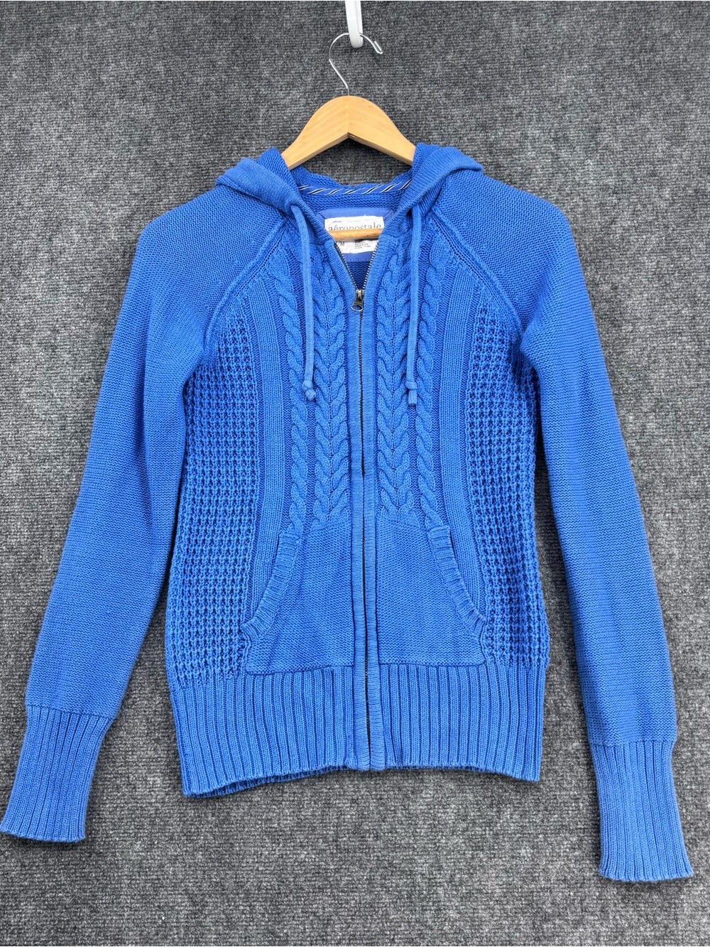 Aeropostale Y2K Blue Cable Knit Full Zip Hooded Sweater Women’s M